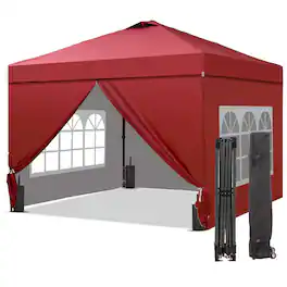 Ainfox - 12x12 Pop Up Canopy with Sidewalls Adjustable Outdoor Instant Canopy Tent with Carry Bag - Red