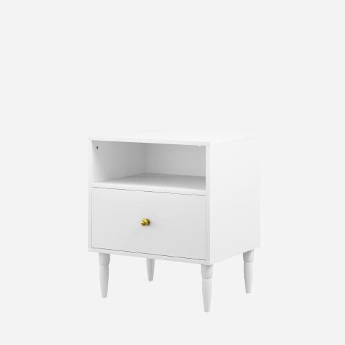 Alt View 7. LUCKY ONE - 23.6" Assembled White Nightstand 1-Drawer 1-Shelf Gold Knob - White.