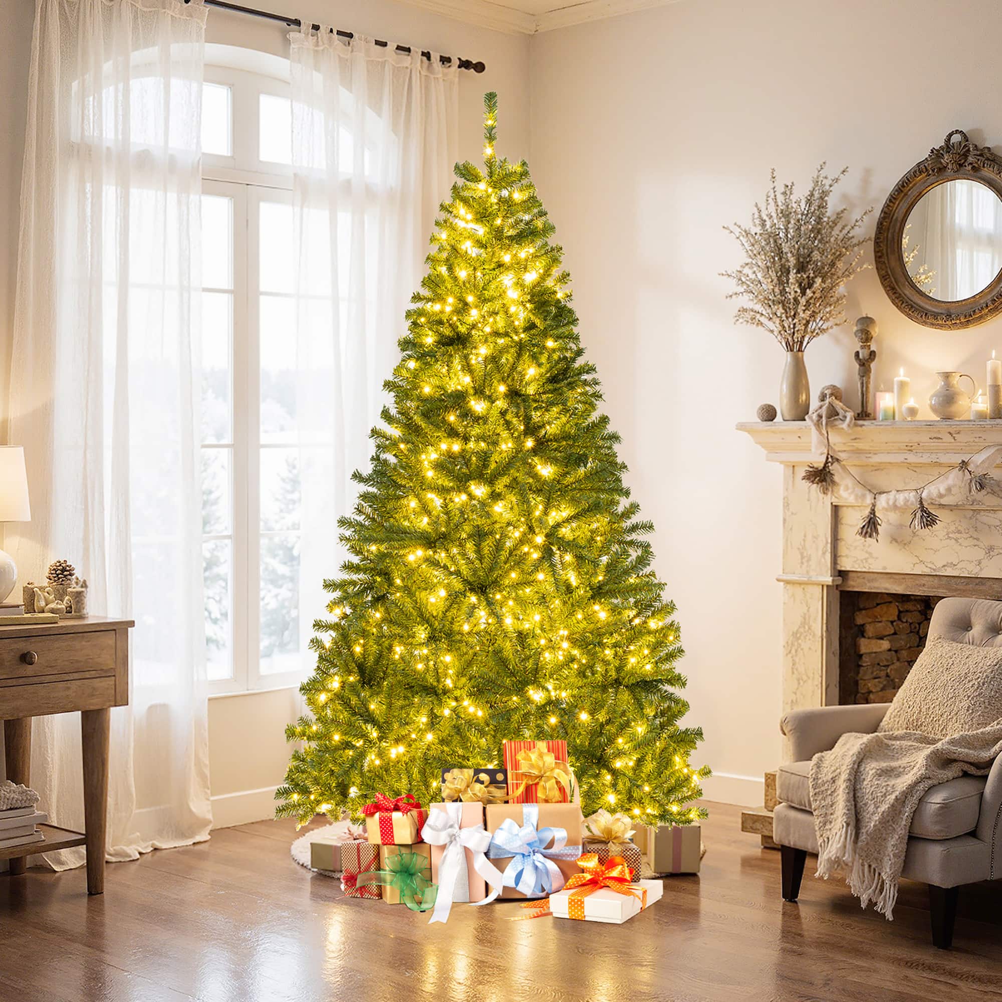 Gymax - 7 FT Pre-Lit Artificial Christmas Tree w/ 1000 Warm White LED Lights 3 Modes - Green price history on PriceWatchPro