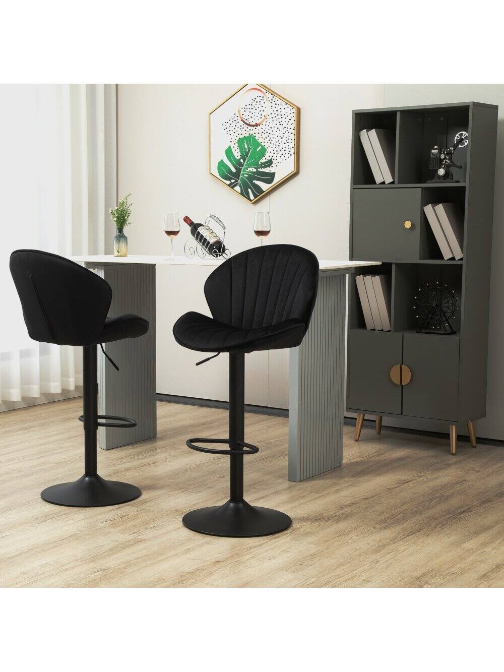 Alt View 1. Trinkets Crazed - Adjustable Swivel Gold Bar Stools Set Of 2, Counter Height With Backs, Velvet Island Chairs For Kitchen Home Decor - Black.