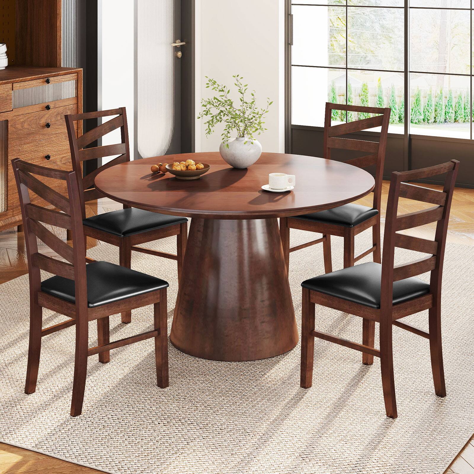 Alt View 1. Gymax - Gymax Dining Chairs Set of 4 Rubber Wood Legs Faux Leather Upholstered Seat Armless - Brown.