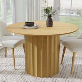 PexFix - Minimalist Farmhouse Clean Edge Round Solid Oak 46 in. Wide Fluted Base Kitchen & Dining Table Seats 4 - Natural