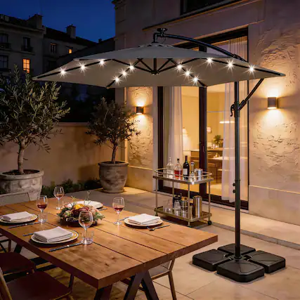 Front. Winado - 10 ft Cantilever Patio Umbrella, Offset Cantilever Outdoor Umbrella with Solar Lights, Easy Crank & Tilt.