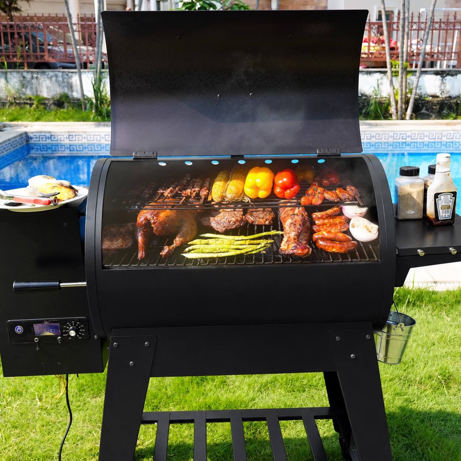 Alt View 3. KingChii - 766-sq in Brown Electric Pellet Smoker Grill with Auto Pellet Feed and PID Control.