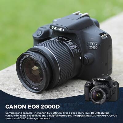 Canon EOS 2000D / Rebel T7 DSLR Bundle W/ 18-55mm IS II Lens, 64GB Card, Extra Battery & More