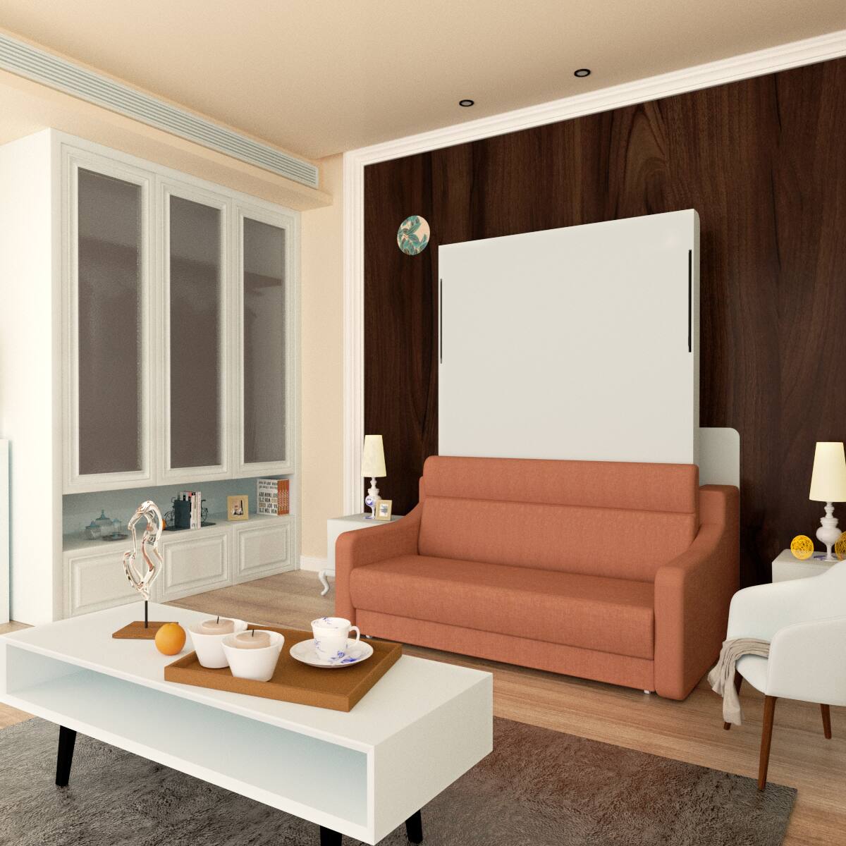Alt View 9. Tiramisubest - Orange Plywood Modern Murphy Bed with Sofa for Bedroom, Space Saving, Easy Assembly - Orange.