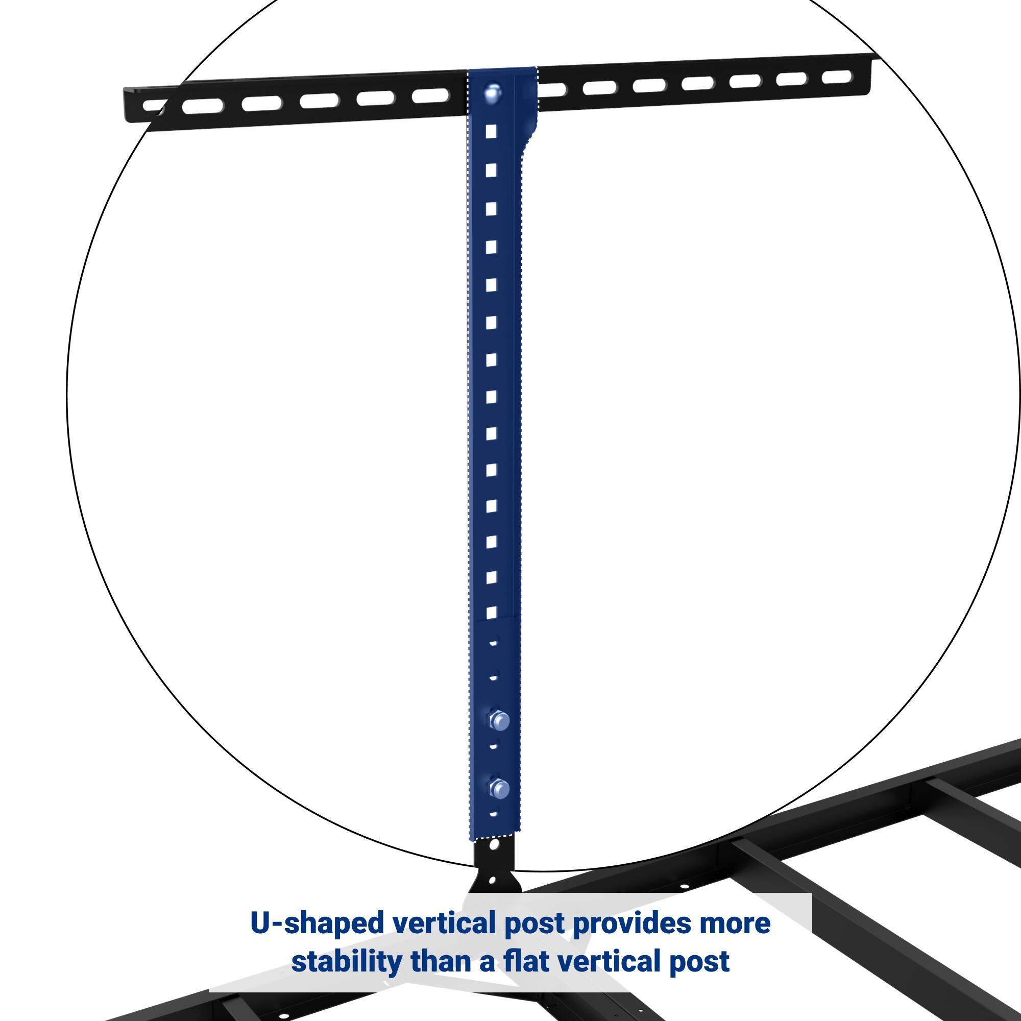 U-shaped vertical post provides more stability than a flat vertical post
