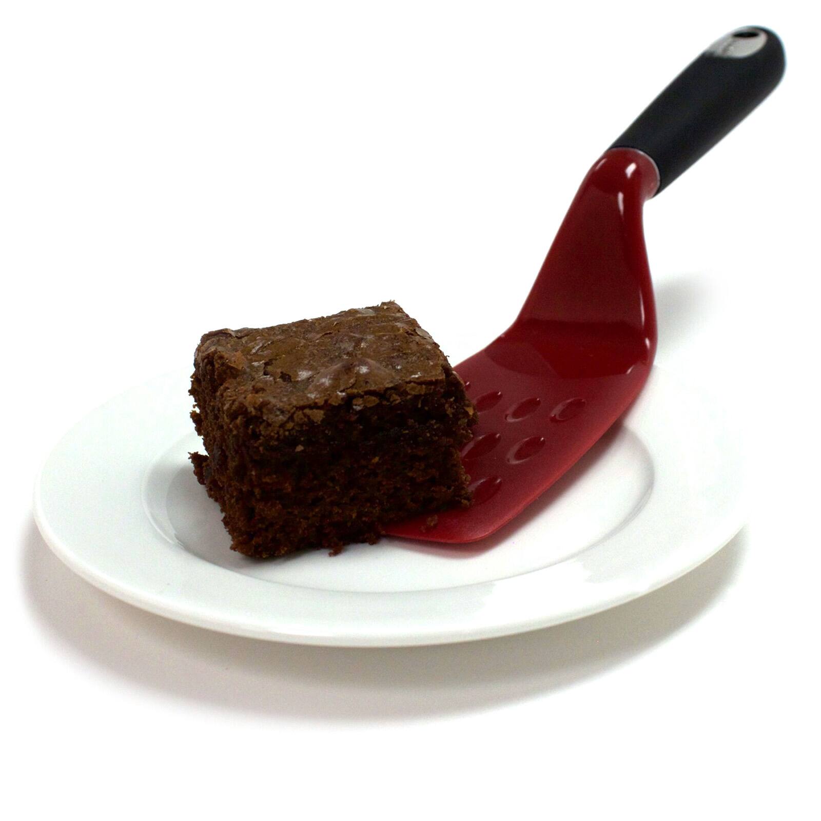 Alt View 3. Norpro - Brownie Spatula with Scalloped Blade, Red - Red.