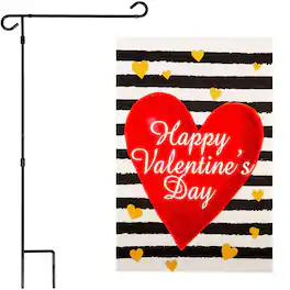 G128 - Garden Flag Stand 36 x 16 in with 12 x 18 in Double-Sided Valentine's Day Flag - Red