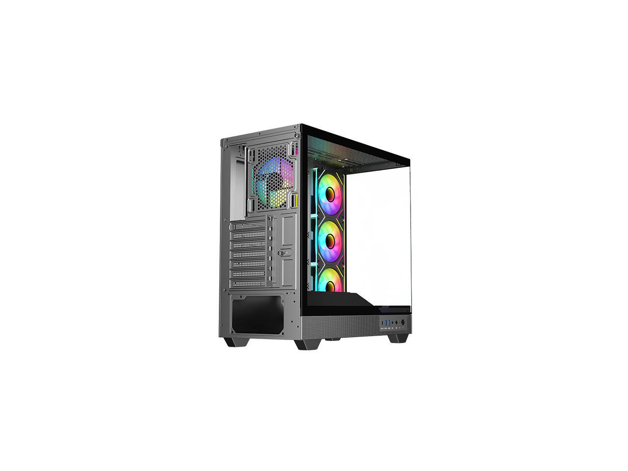 Alt View 7. DIYPC - DIYPC IDX6-ATX-ARGB Black ATX Case, Dual USB3.0/Type-C, Tempered Glass, 4x ARGB PWM Fans - Black.