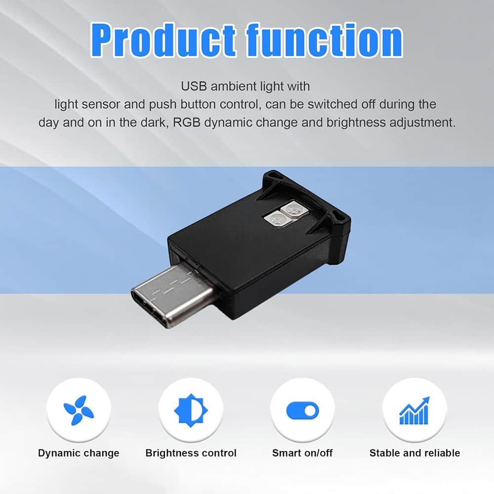 RTMB - USB-C LED Ambient Light – RGB, 8 Colors, Mini Adjustable for Car or Laptop