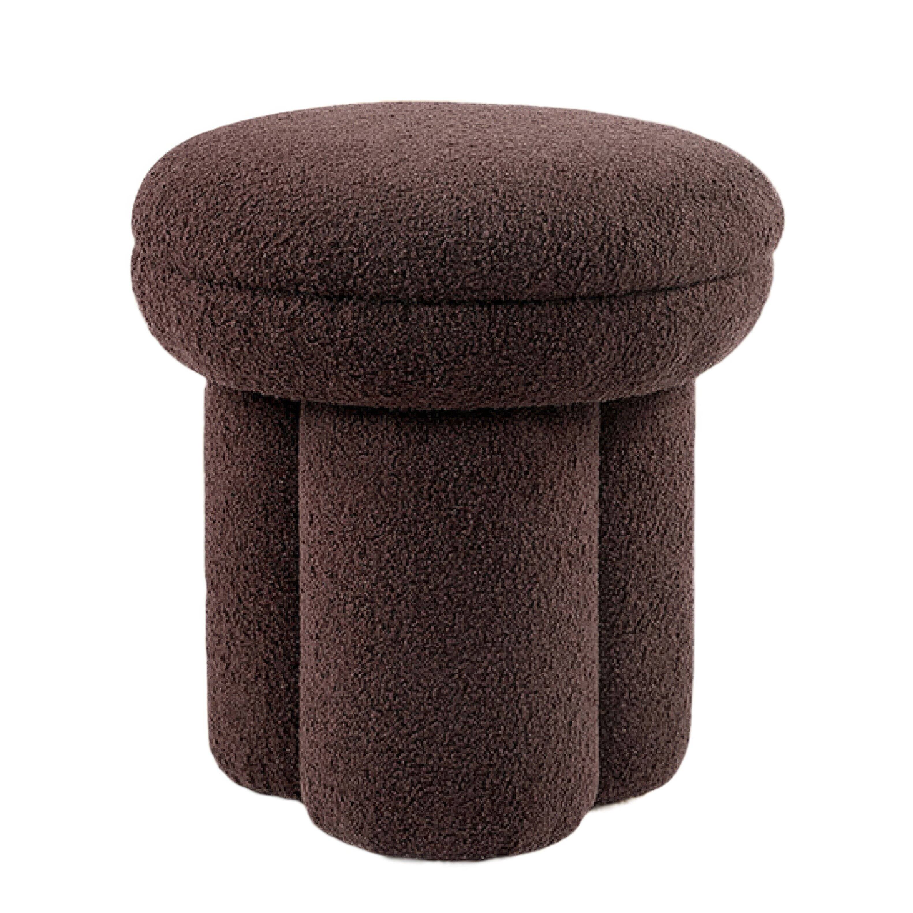 Front. Manhattan Lane - Ottoman Stool, Mushroom-like Design, Pedestal Base, Brown Fabric - Brown.