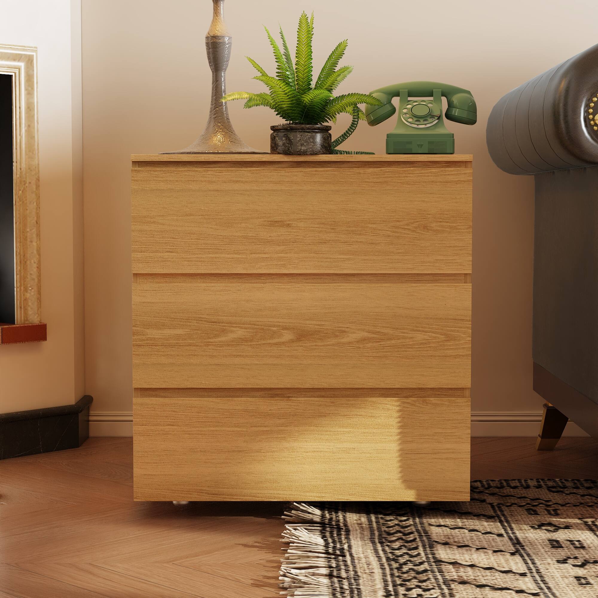 Alt View 4. FUFU & GAGA - FUFU&GAGA 3 - Drawer Dresser Compact Storage Unit – Natural Wood, Multi - Functional for Home Spaces - Wooden.