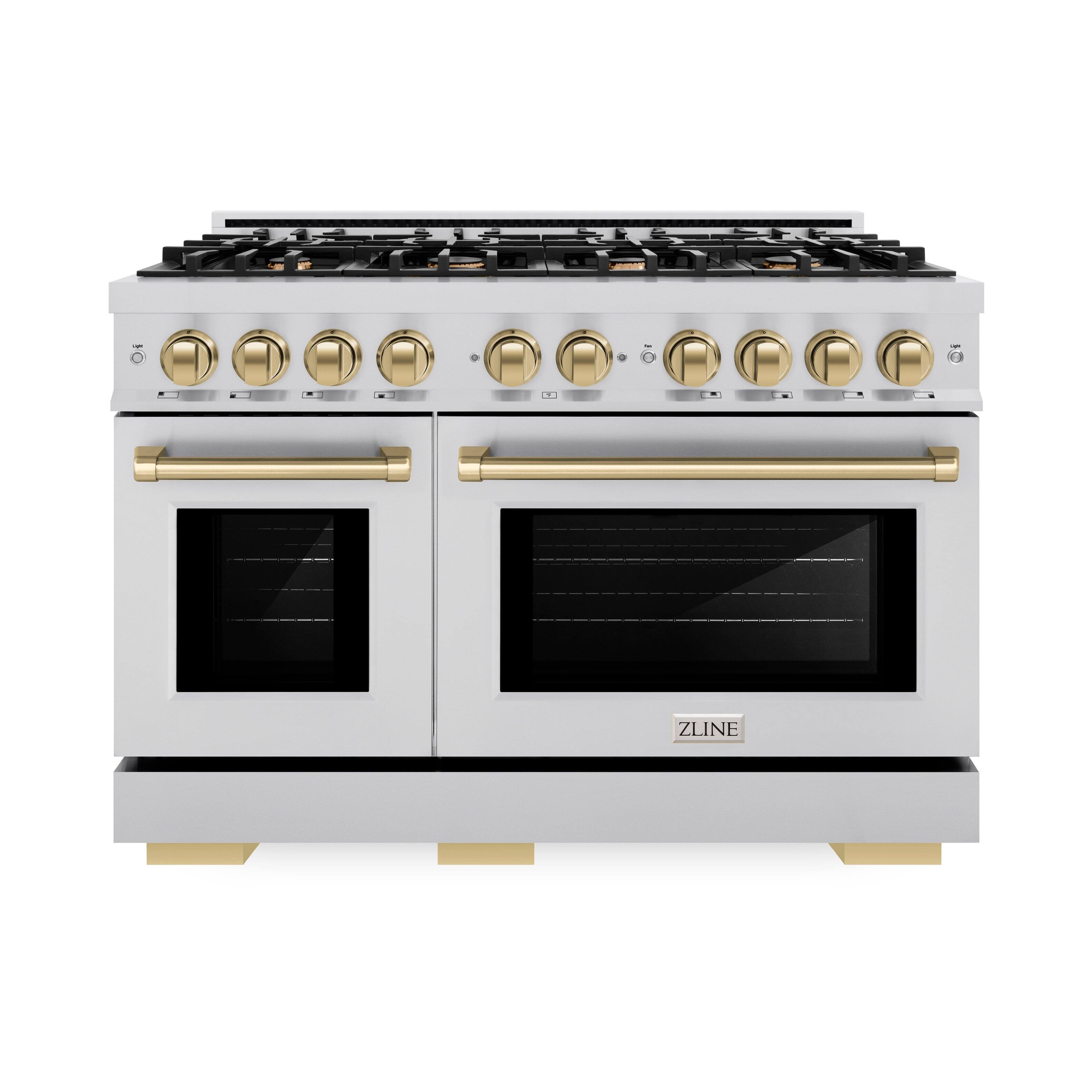 Angle. ZLINE - ZLINE Autograph 48" Select Double Oven Dual Fuel Range w/ Champagne Bronze Accents (HDRZ-48-CB) - Black.