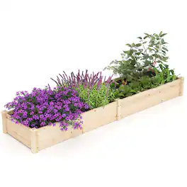 Costway - Wooden Raised Garden Bed, Elevated Patio Planter with 7 Planting Compartments for Flower - Natural