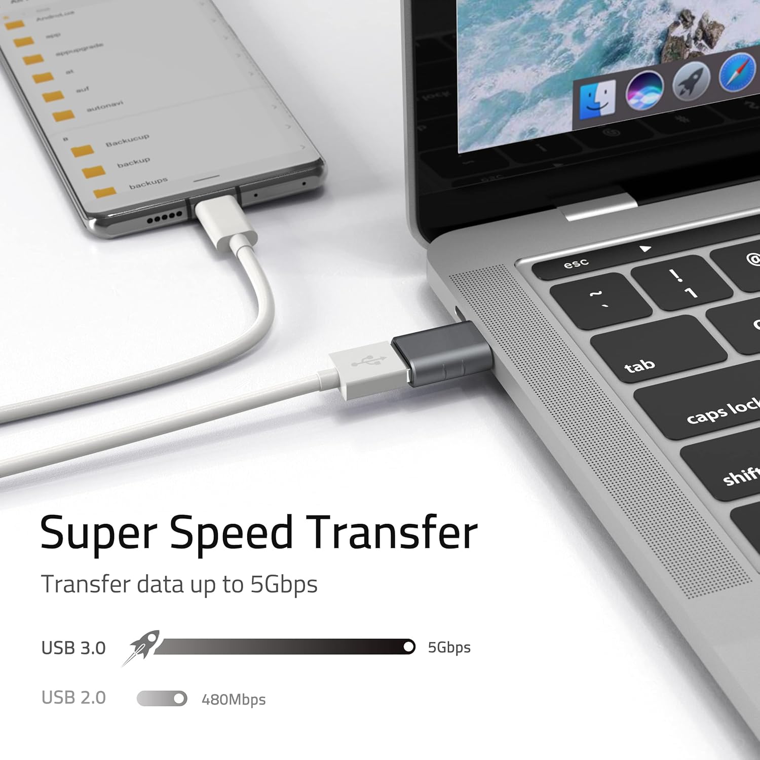 Super Speed Transfer  
Transfer data up to 5Gbps  

USB 3.0  
5Gbps  

USB 2.0  
480Mbps