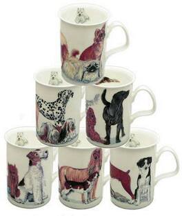 Jiallo - Roy Kirkham Lancaster Mug - Dogs Galore Set of 6, Bone China Ceramic Made in England - Mutli color