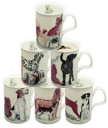 Front. Jiallo - Roy Kirkham Lancaster Mug - Dogs Galore Set of 6, Bone China Ceramic Made in England - Mutli color.