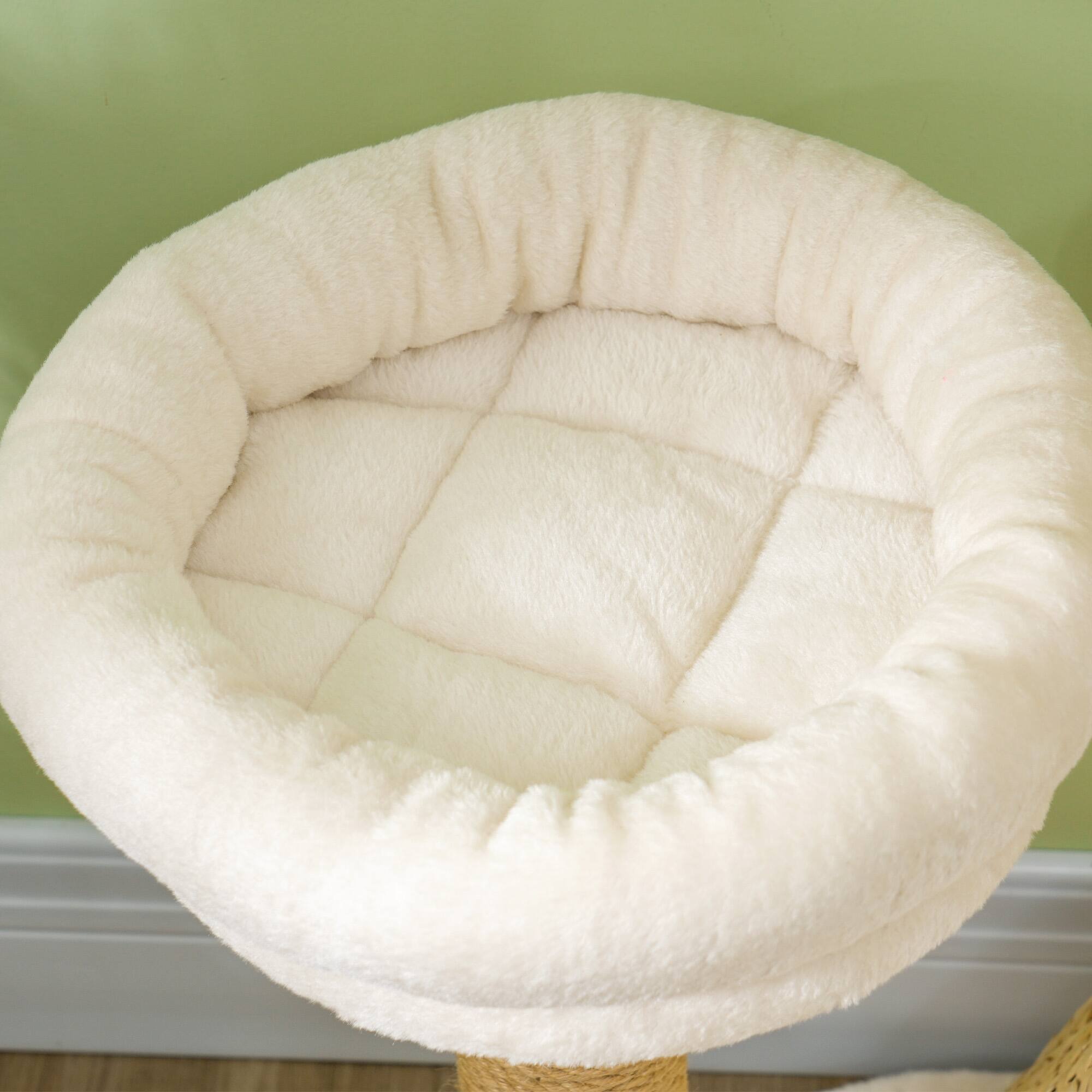 Alt View 5. Pawhut - 41" Wooden Cat Tree for Indoor Cats, Tower with 2 Real Branch Scratching Posts, Condo, Beds & Toy Balls, Activity Center - Cream White.