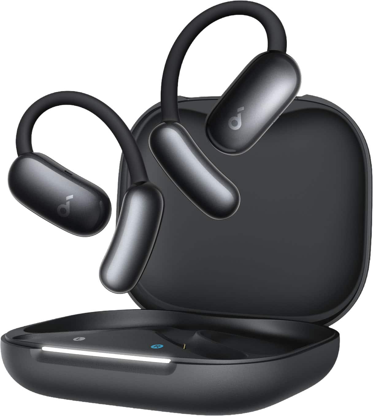 Front. Soundcore - by Anker AeroFit 2 A.I. Assistant Open-Ear Bluetooth Headphones with Real-Time Translation and Adjustable Ear Hooks - Obsidian Black.