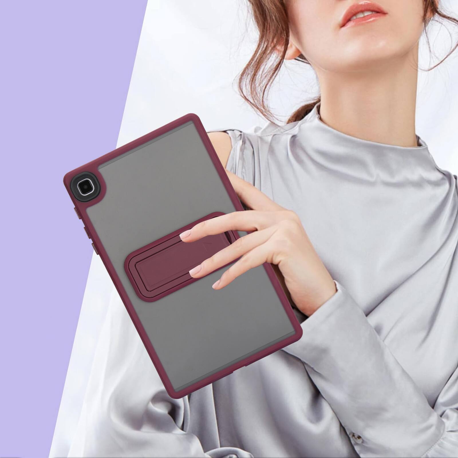 Alt View 3. Dteck - Matte Case for Samsung Galaxy Tab A7 Lite 8.7" (2021) with Foldable Kickstand,Slim Shockproof Transparent Back Cover - Winered.