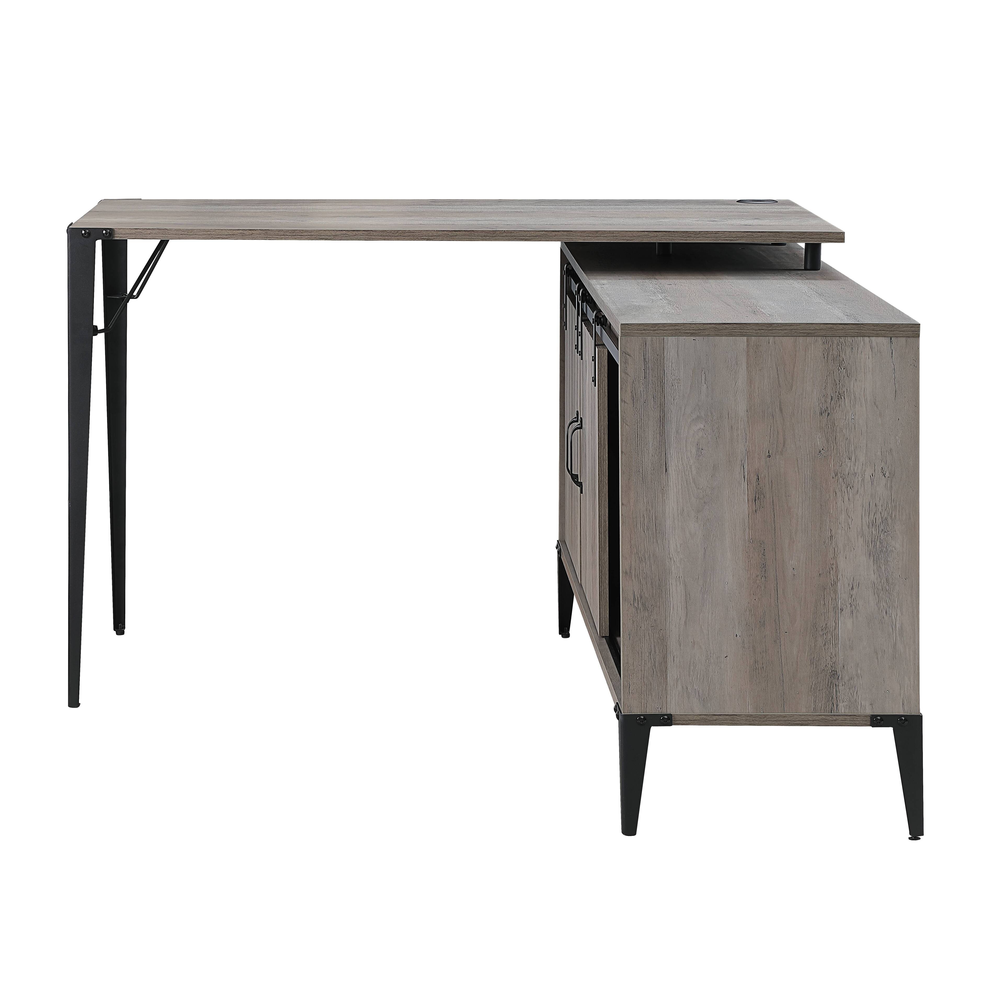 Back. APRILSOUL - Gray Oak Black Finish Writing Desk - Gray.