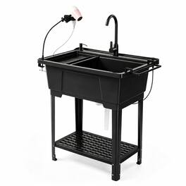 Winado - Freestanding Utility Sink with Stainless Steel Faucet, Hair Dryer Stand, Soap Dispenser, Towel Holder for Garage Garden - Black