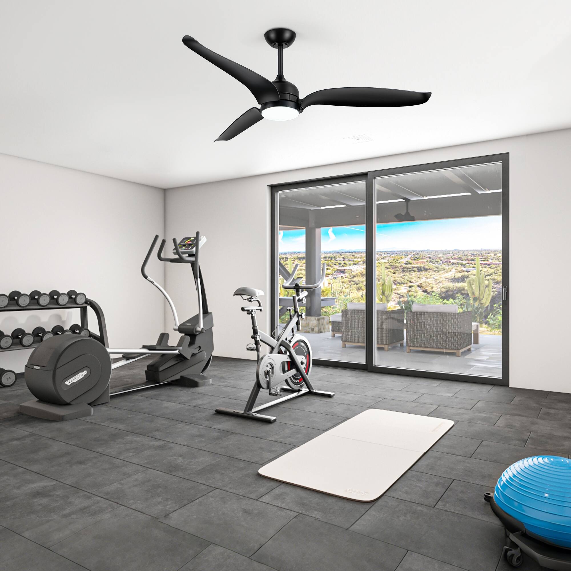 Alt View 1. Breezary - 60-Inch Ceiling Fan with 3-Color Light, 3 ABS Blades, DC Motor, 6-Speed Remote Control, 6'' &12 '' Downrods - Matte Black.