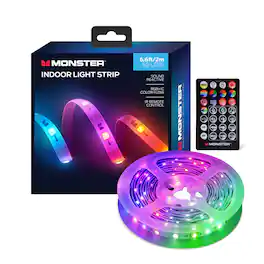 Monster - Indoor 6.6ft Sound Reactive Color Flow LED Strip Lights, LED Lights for Bedroom & TV, USB Powered with Remote - Multicolor