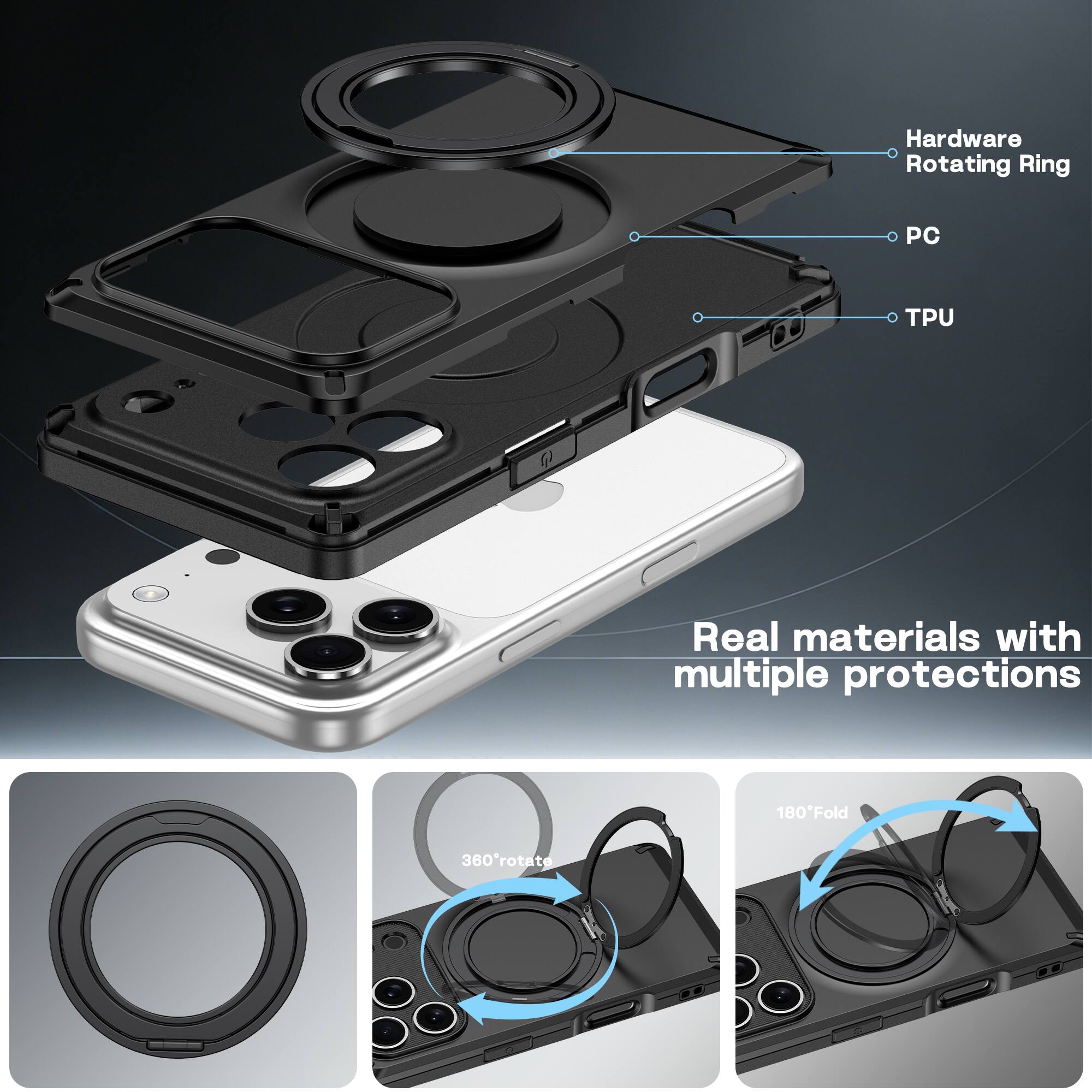Hardware Rotating Ring  
PC  
TPU  
Real materials with multiple protections  
180°Fold  
360°rotate