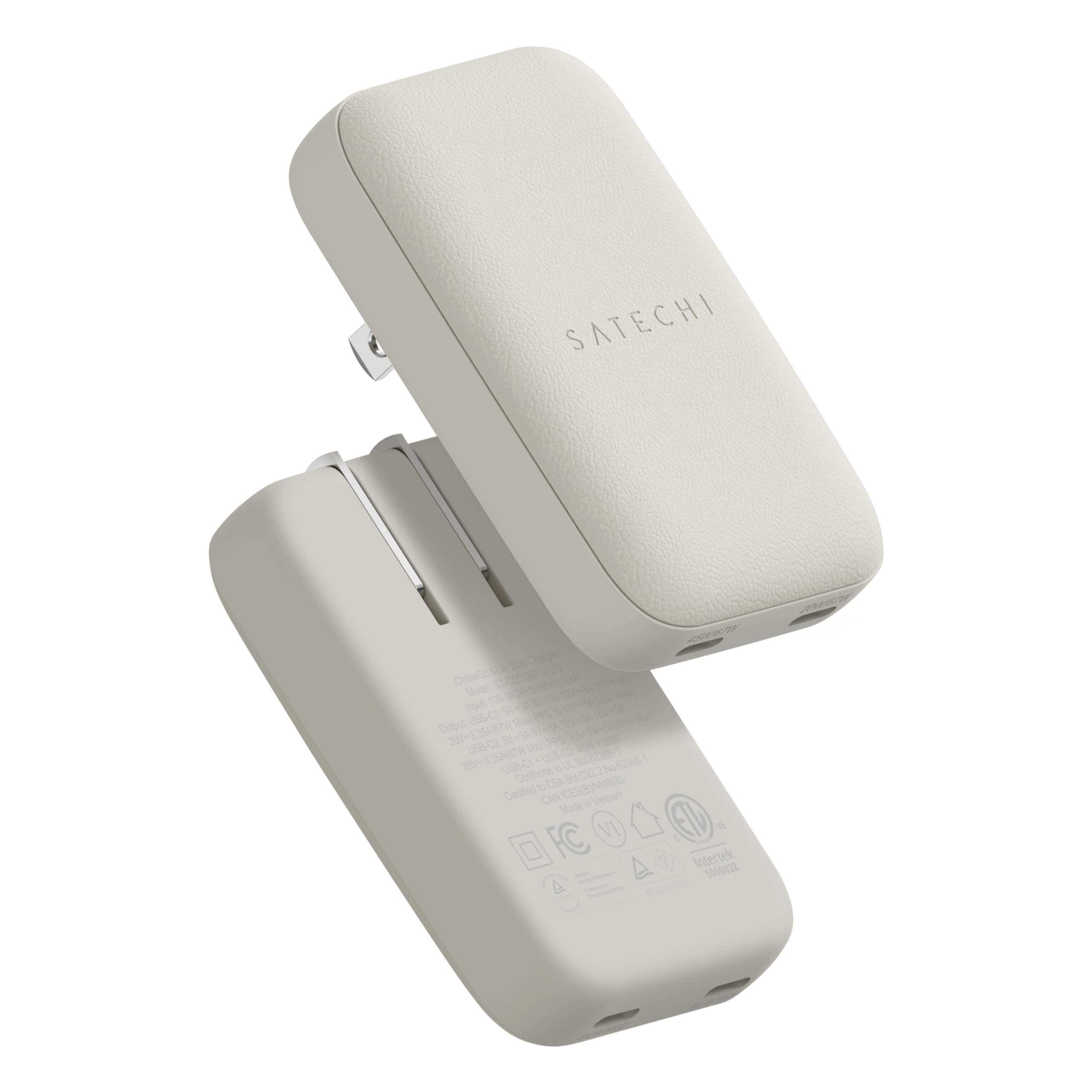 Satechi - OnTheGo 67W GaN USB-C Wall Charger - 2 USB-C, PD 3.0+PPS, for MacBook Air/Pro, iPhone, iPad, Galaxy - Sand