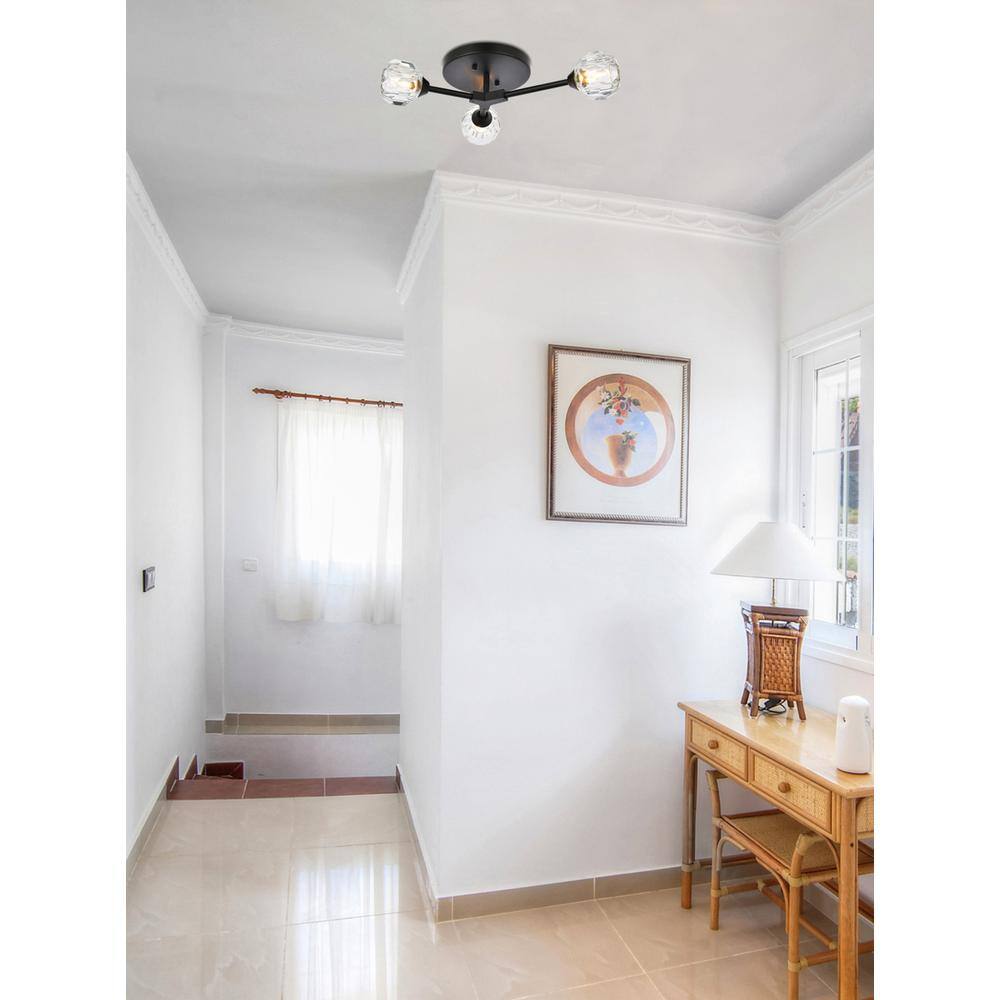 Left. Elegant Lighting - Zayne 3 Light Flush Mount in Black - Black And Clear.