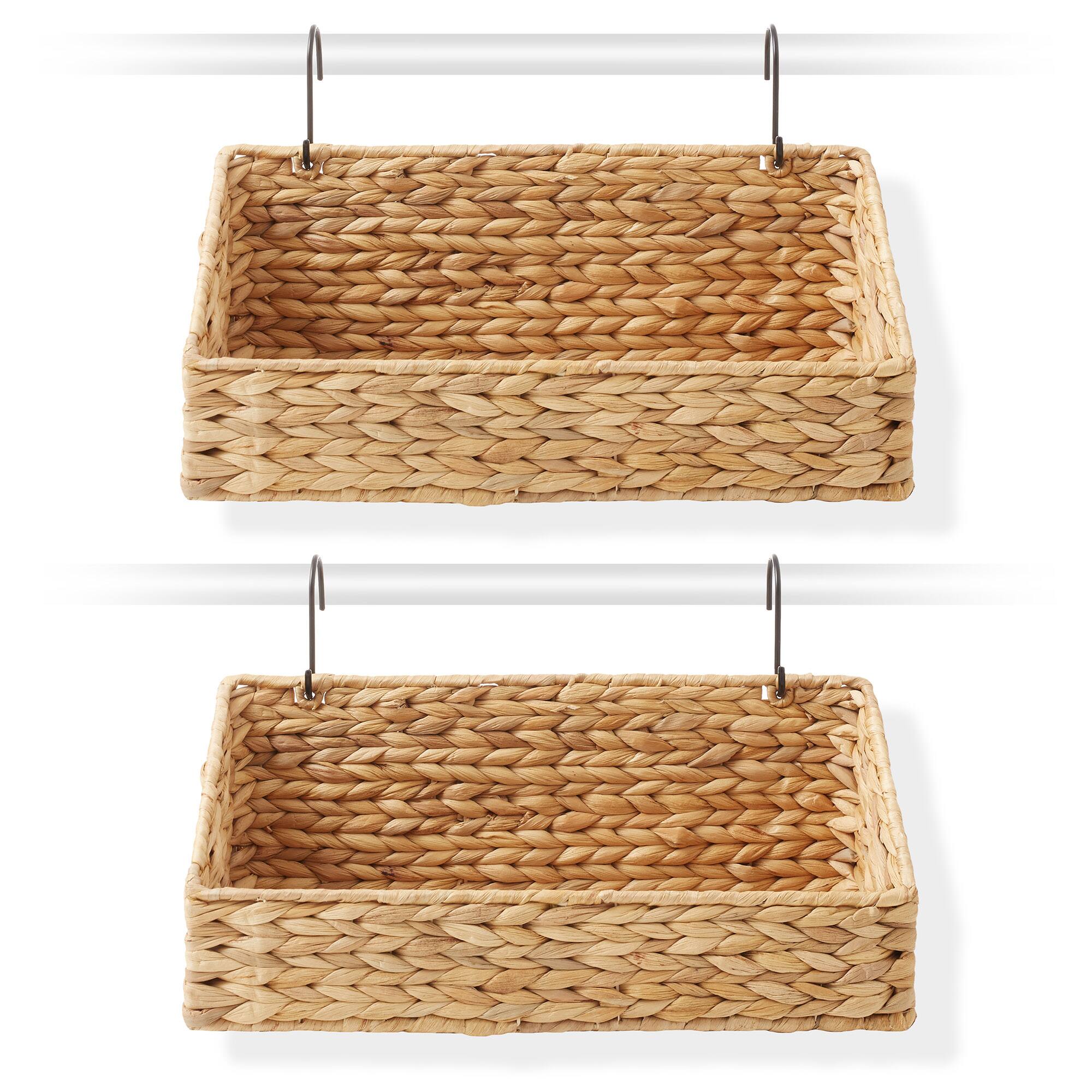 Alt View 3. Casafield - 2pk Hanging Baskets w/ Hooks - Woven Hyacinth Wall Mount Storage Bins - Natural.