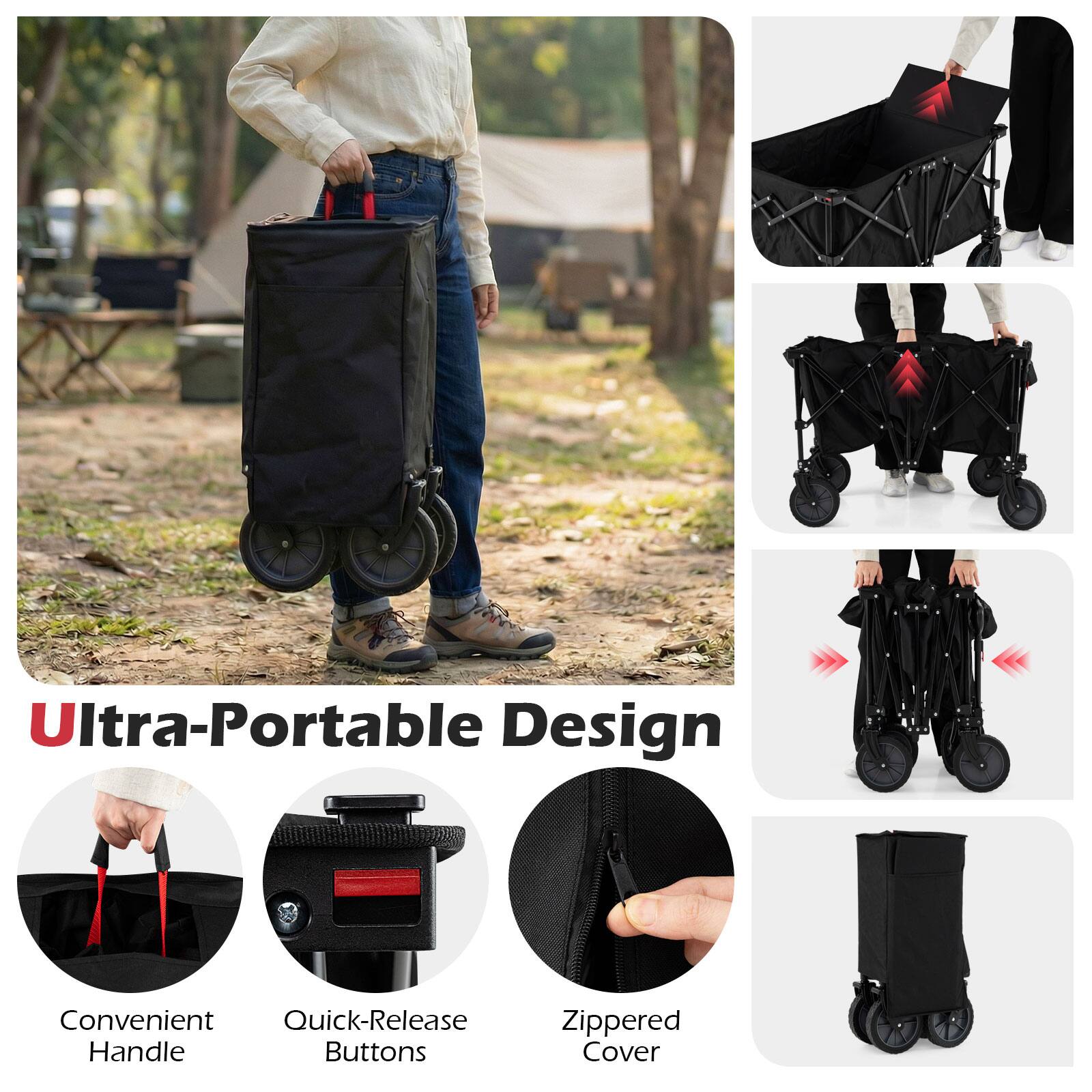 Ultra-Portable Design  
Convenient Quick-Release Handle Buttons  
Zippered Cover