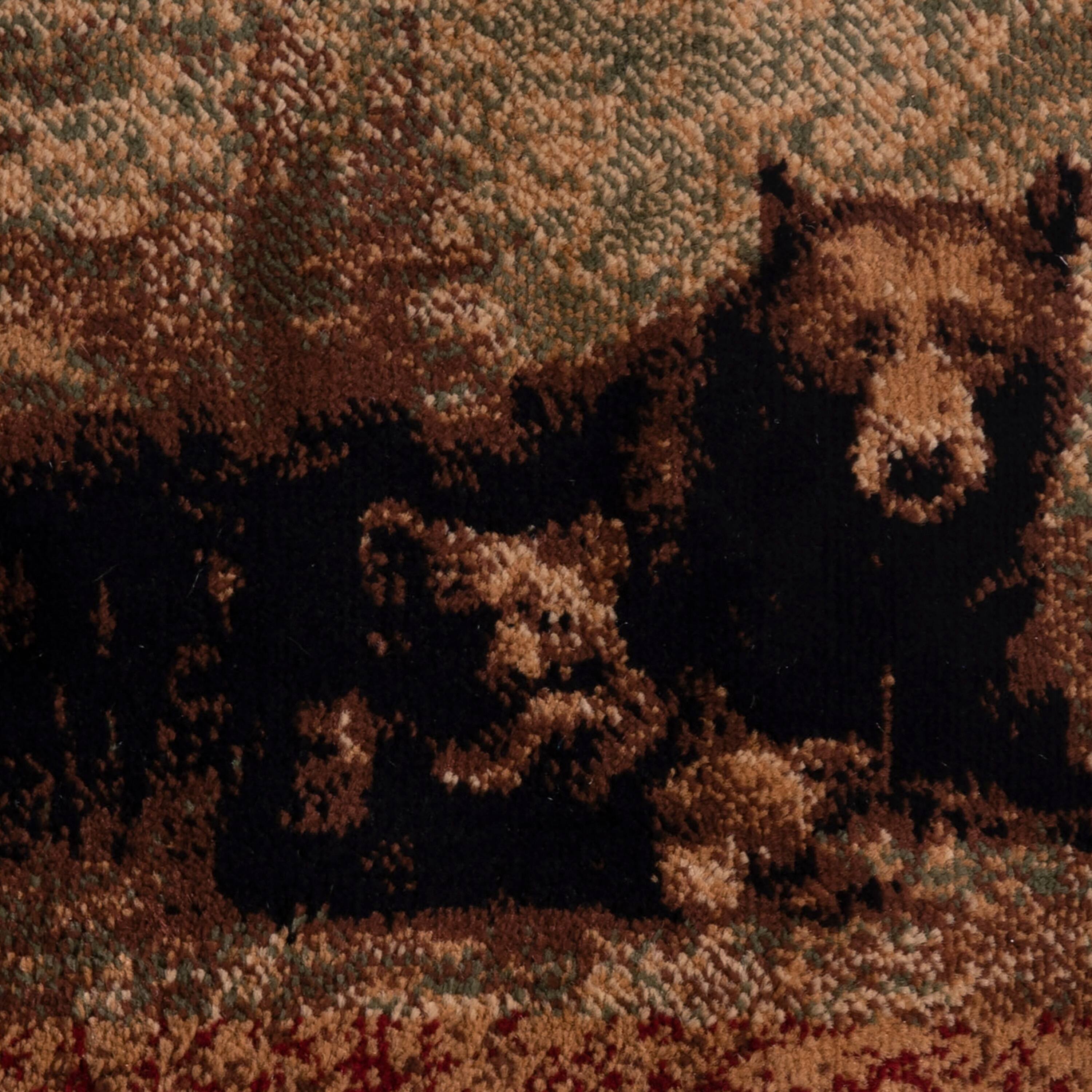 Alt View 5. Emma + Oliver - Juneau Accent Rug with Mother Brown Bear and 2 Cubs Nature Scene and Leaf and Bear Track Detailing for Home, Cabin or RV - Brown.