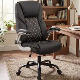 Brick Attic - Executive Office Chair with Air Adjustable Lumbar Support, PU Leather High Back,Flip Up Armrests for Home Office Study - Black