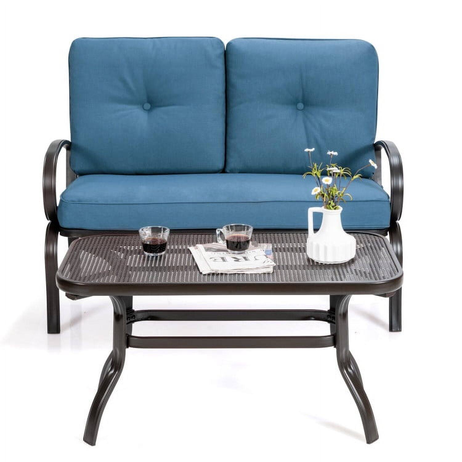 Back. Kadyn - 2 Pieces Patio Furniture Set, Outdoor Cushioned Coffee Table Seat for Patio, Garden, Outdoor Furniture Conversation Sets - Blue.