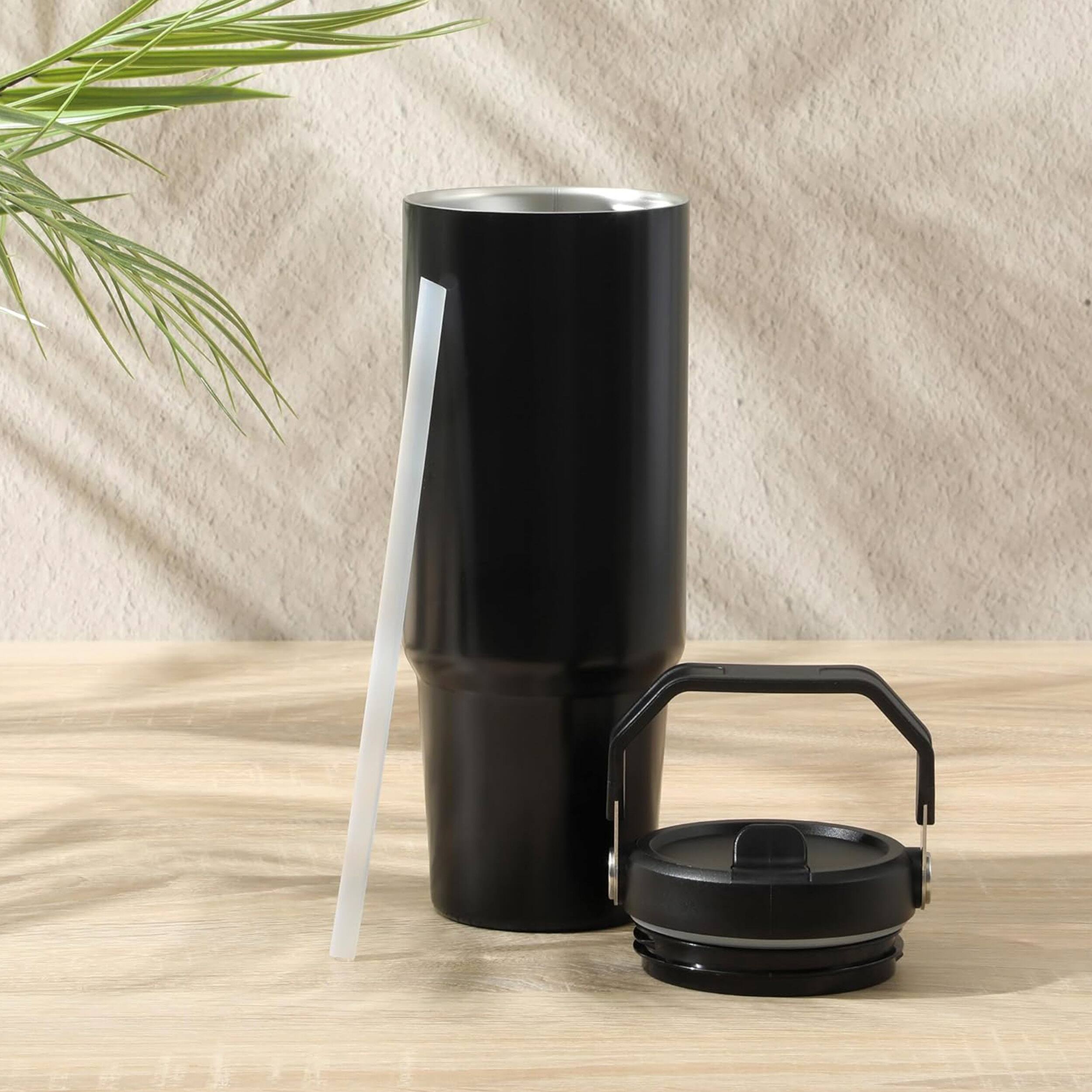 Alt View 1. Gibson - Gibson Home 29oz Marina Stainless Steel Thermal Tumbler with Top Handle and Folding Straw in Black - Black.