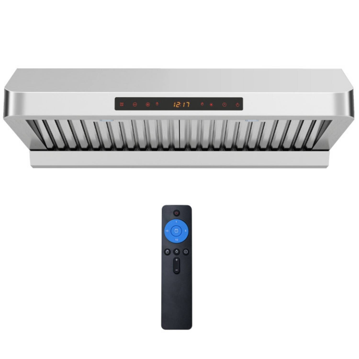 Front. LUCKY ONE - 30 Inch Under Cabinet Range Hood 900 CFM with 4 Speeds & Gesture Control - Kitchen Vent - Silver.