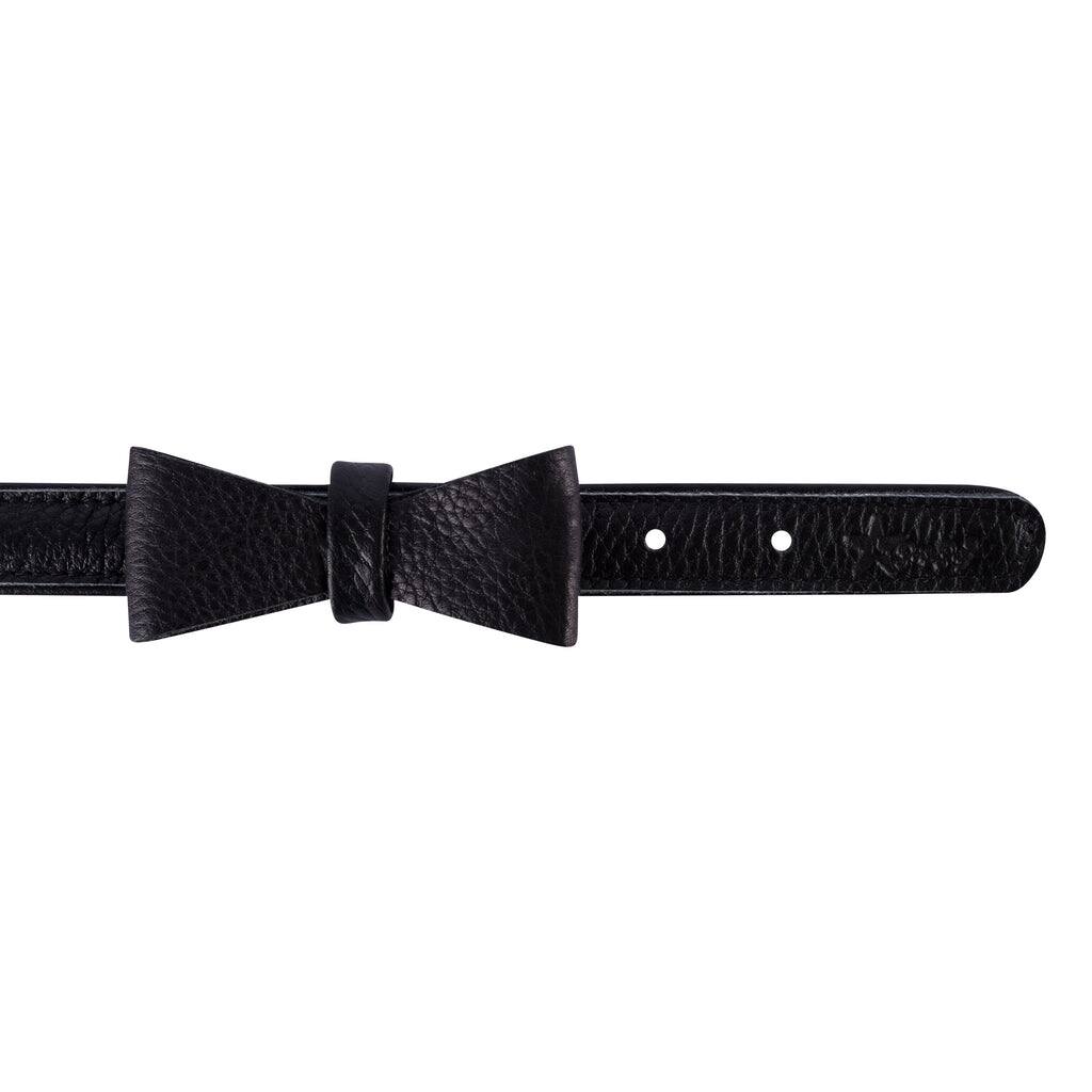 Angle. PoisePup - Cute Handmade Genuine Soft Full Grain Leather Dog Bow Tie - Black.