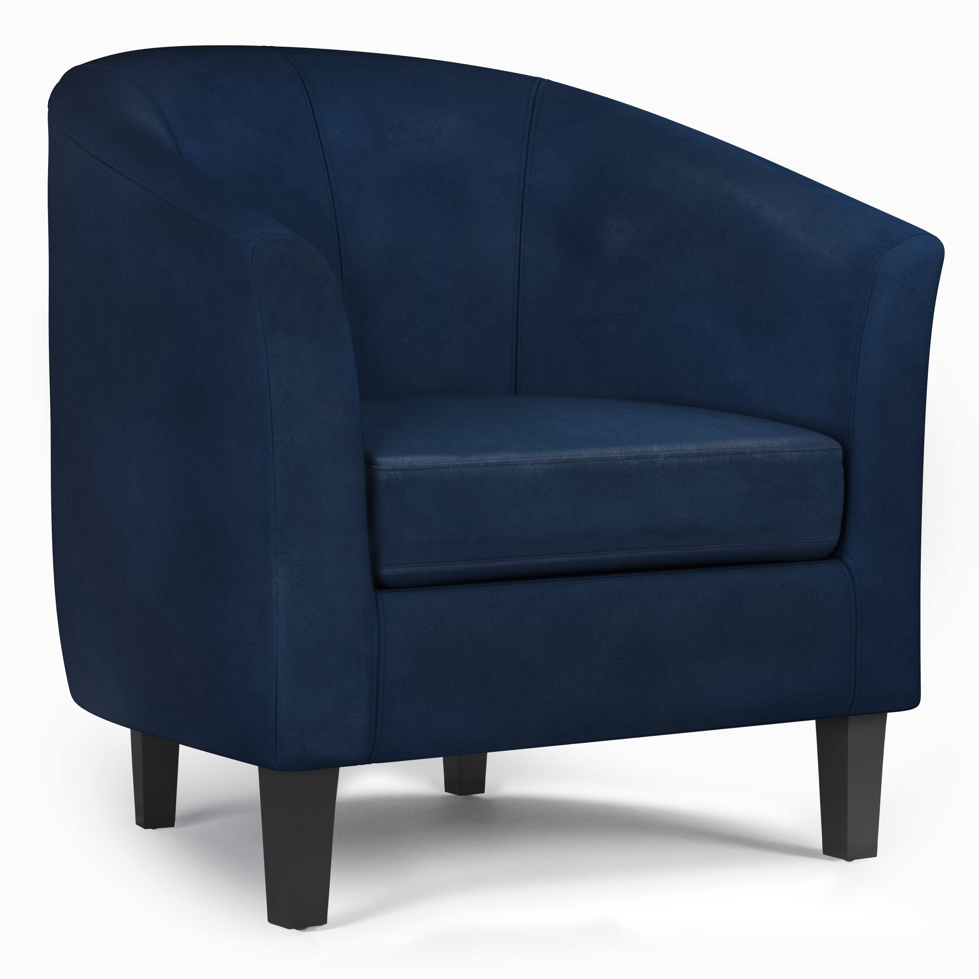 Angle. Simpli Home - Austin 30 inch Wide Tub Chair - Distressed Dark Blue.