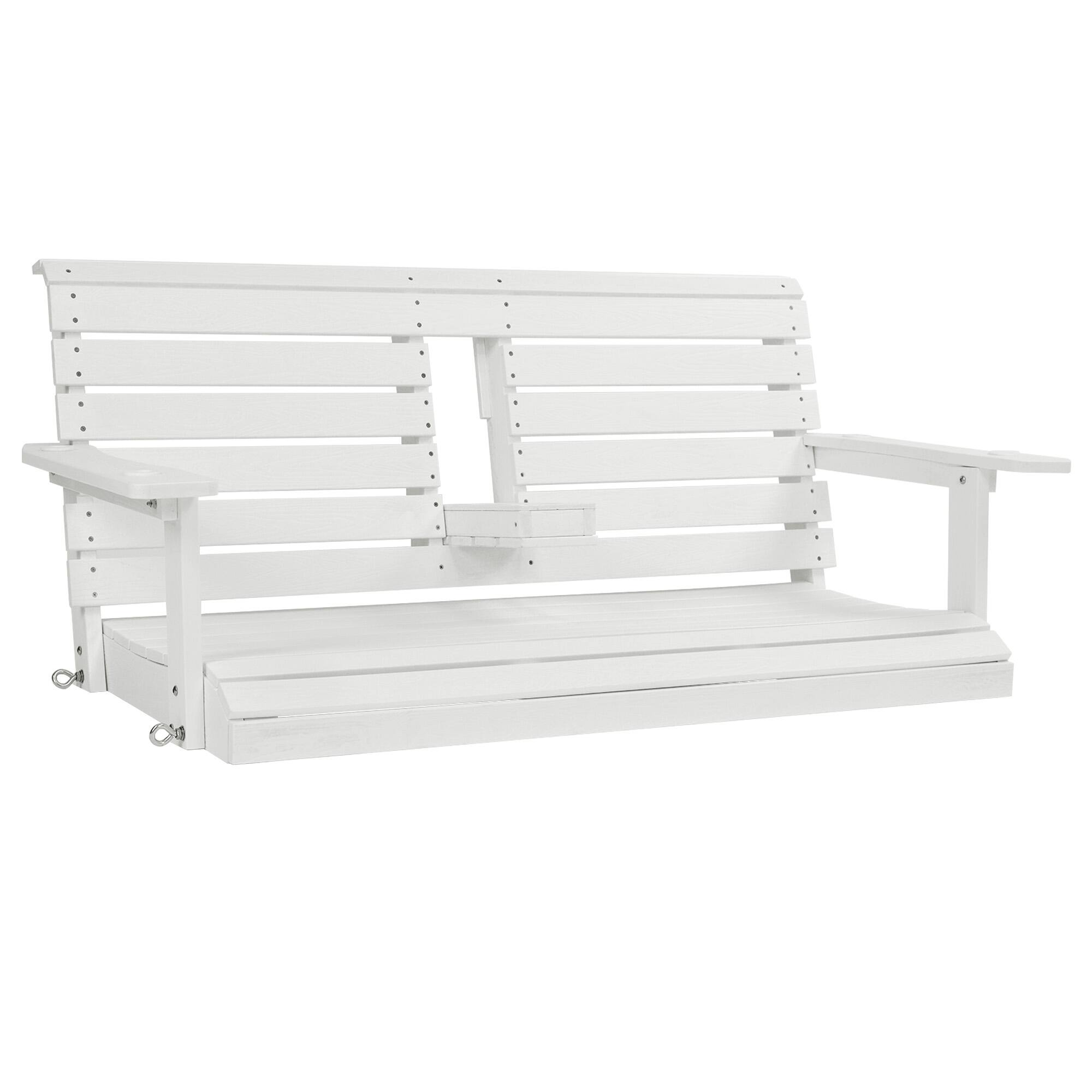 Alt View 4. Fortune Candy - Poly Lumber 2-Seat Porch Swing, HIPS 4.5-Feet Bench Swing with Foldable Cup Holders for Porch, Patio and Garden - Snow White.