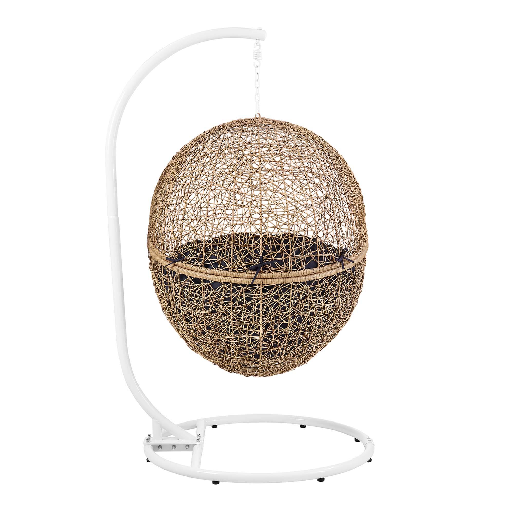 Alt View 4. Modway - Encase Outdoor Patio Rattan Swing Chair by Modway - Cappuccino Navy.