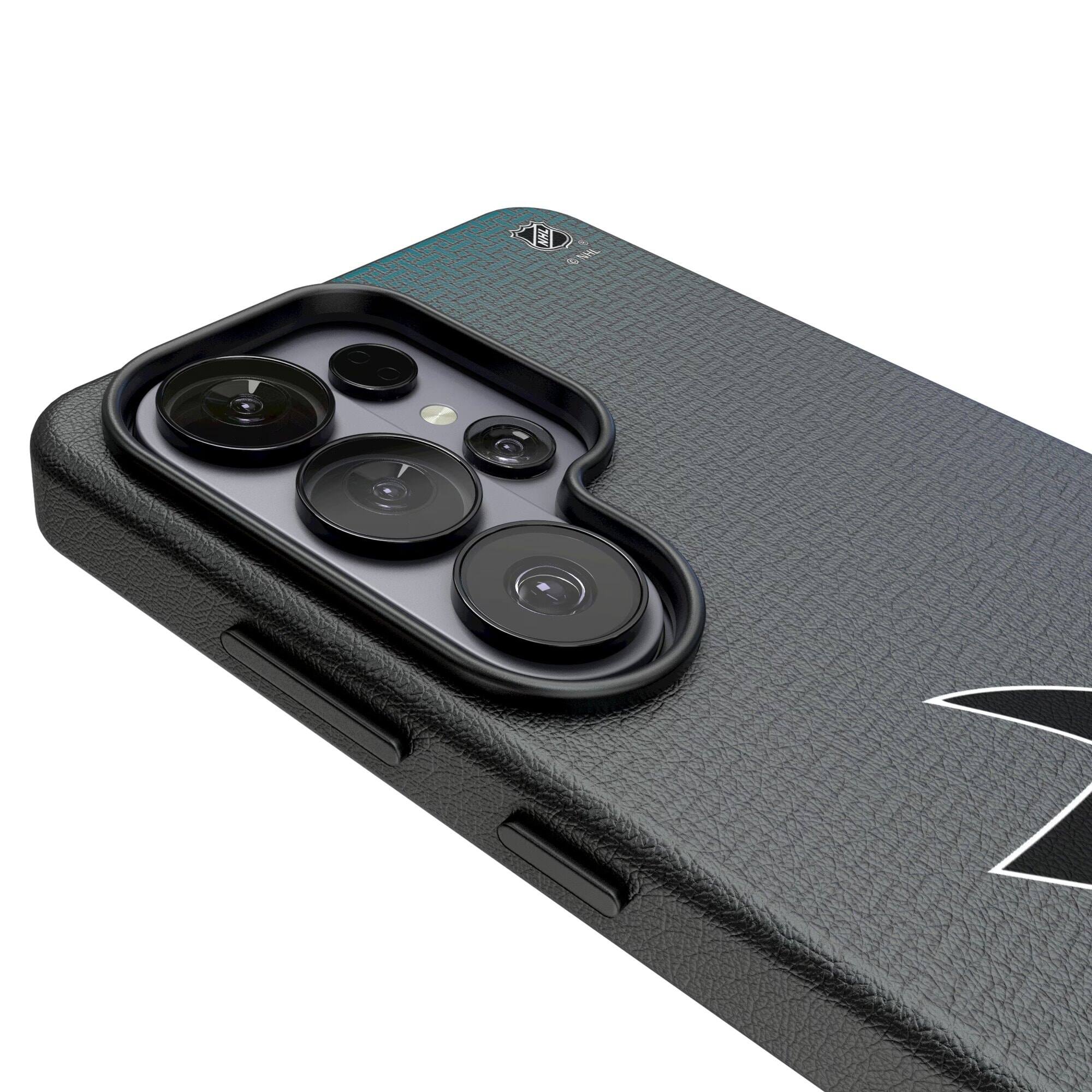 Alt View 2. Keyscaper - San Jose Sharks Linen Galaxy Magnetic Bump Case - S25 - Black.