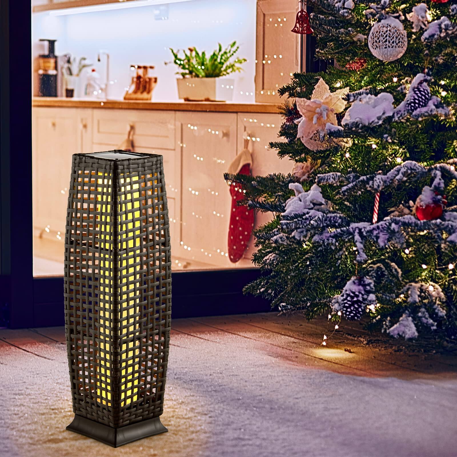 Alt View 8. Ecooso - 2-Pack Solar Floor Lamps, Wicker-Style Outdoor Lights with Auto On/Off LED.