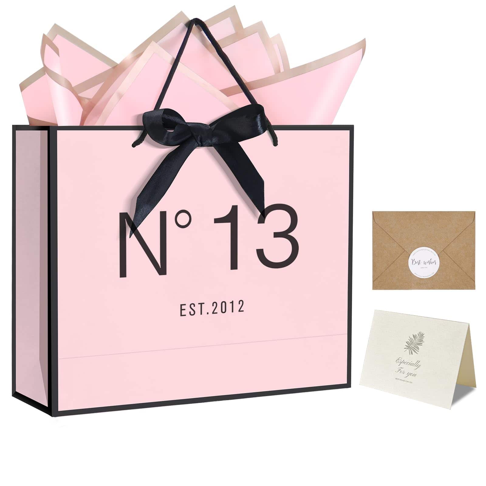 Paradigms Interiors - 75th Birthday Gift Bag With Card Envelope Sticker Bow Ribbon And Tissue Papers For Women 1950 13" 75th - EST.2012 13th-13"W x 10.5"H x 4.3"D