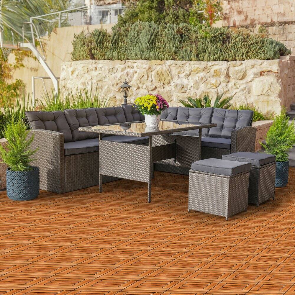 Left. Resenkos - Resenkos Plastic Deck Tiles, 9 Pack Of Interlocking Flooring, 11.8"x11.8" Water-Resistant Tiless, Natural Wood - Natural Wood.