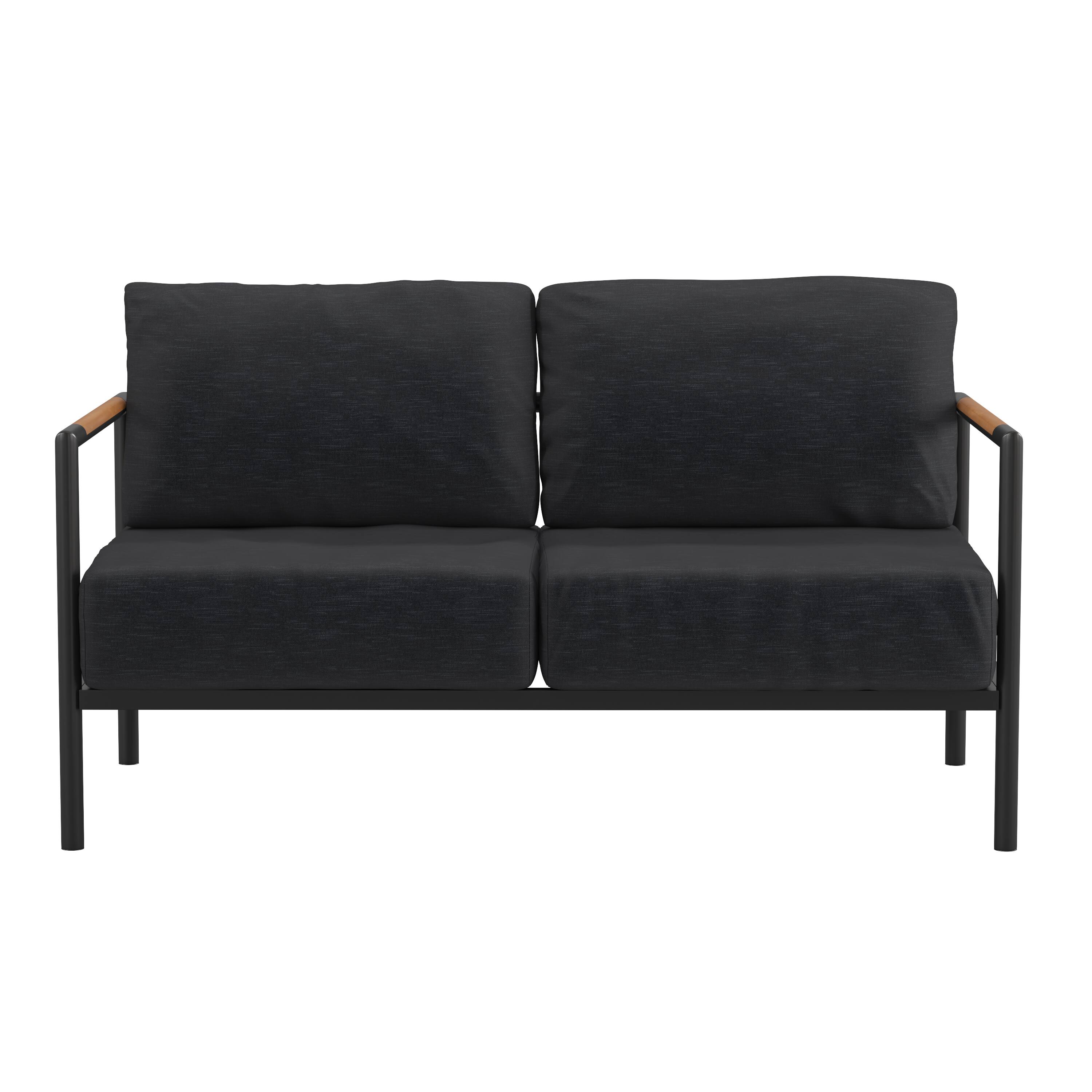 Alt View 7. Emma + Oliver - Aluminum Frame Loveseat with Teak Arm Accents and Plush Cushions - Charcoal.
