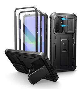 Dexnor - Phone Case for Samsung Galaxy A36, Slide Camera Cover & Kickstand with 2 Front Frame Screen Protector - Black