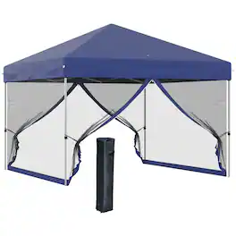Outsunny - 10' x 10' Pop Up Canopy Tent, Tents for Parties with Wheeled Carry Bag, Screen House Room - Dark Blue